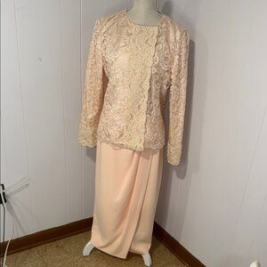 Elegant Lace Overlay Peach Dress Set